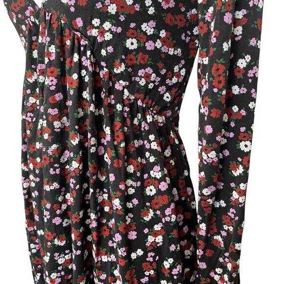 Wednesdays Girl Womens Black Purple Floral Babydoll Long Sleeve V-Neck Dress XS - Picture 9 of 16